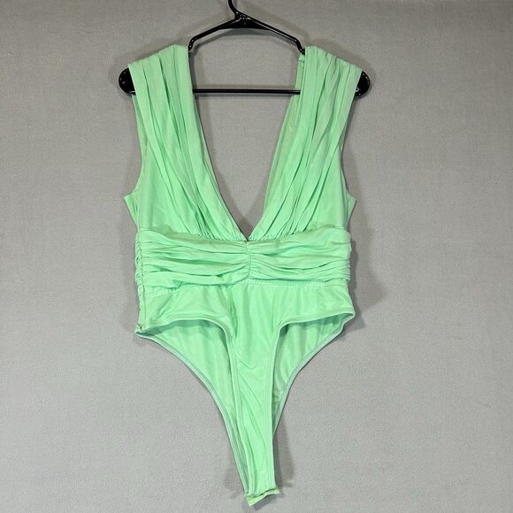 Skylar Rose Bodysuit Womens Large Green V-Neck Shirred Elegant Mermaid Fairy - Picture 3 of 8